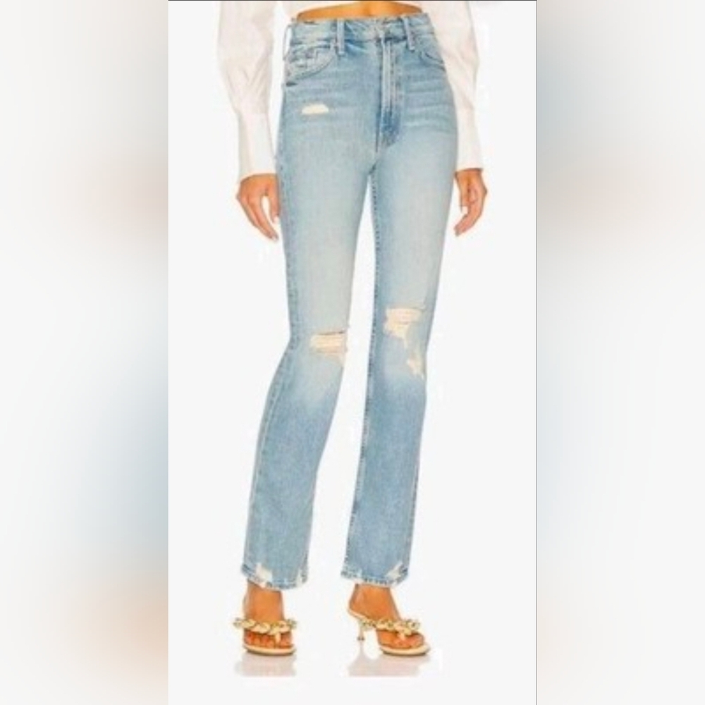 MOTHER Light Blue Distressed Flare Jeans